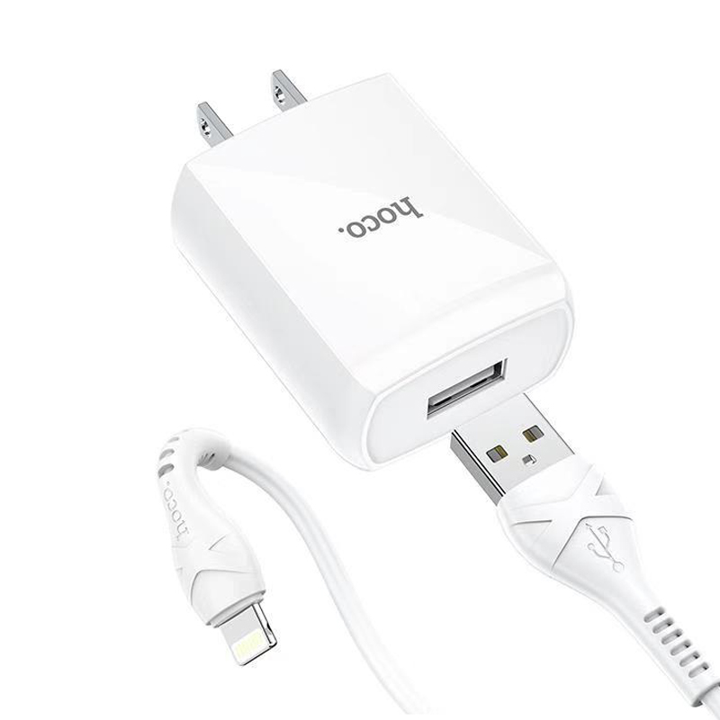 Bộ sạc 2.4A Hoco DC13 chuôi dẹt 1 cổng Usb kèm dây sạc dài 1M cho iPhone/iPad - Hàng chính hãng