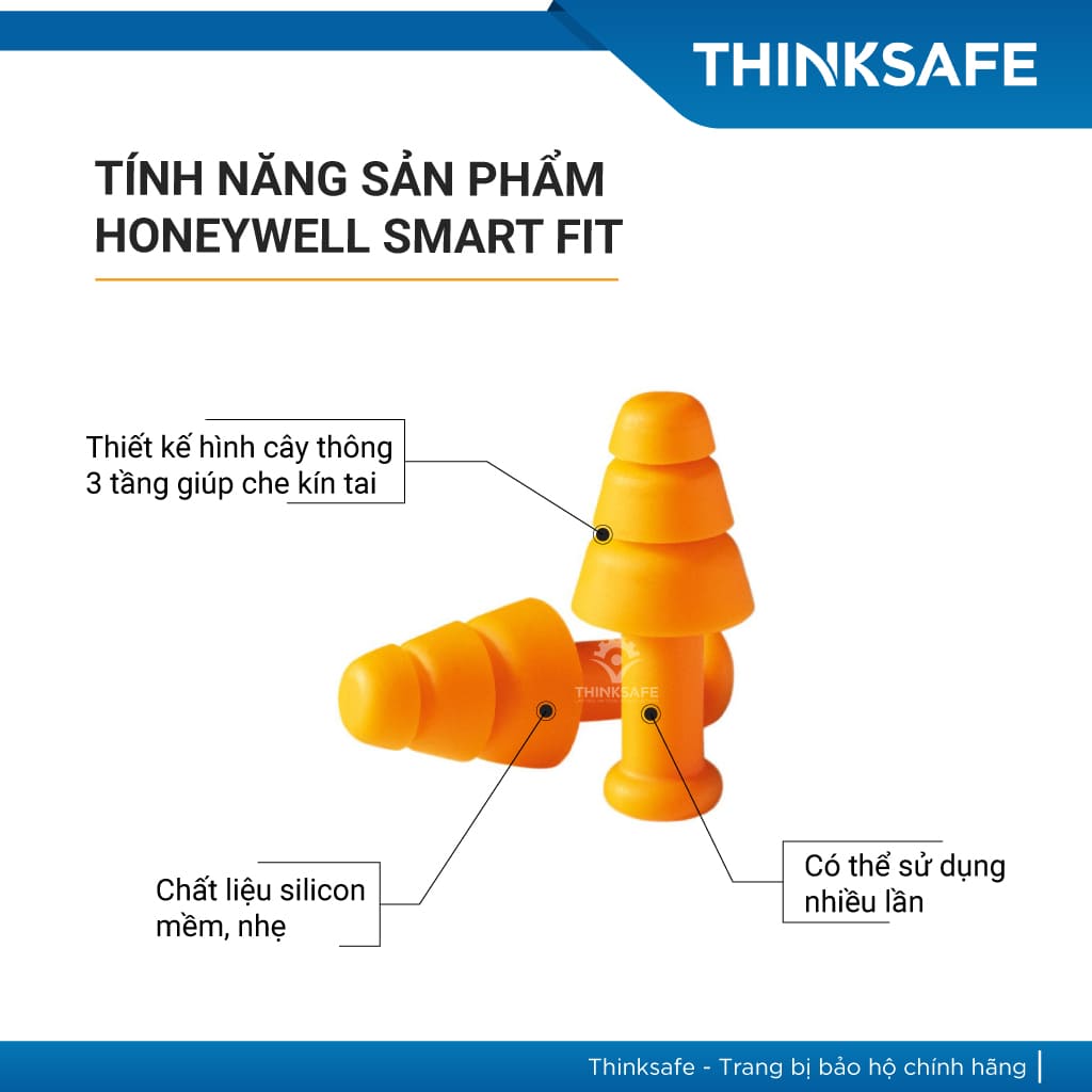 Nút tai chống ồn Honeywell Smart Fit, bịt tai chống ồn có dây, 3 tầng, giảm ồn tới 25db - Thinksafe