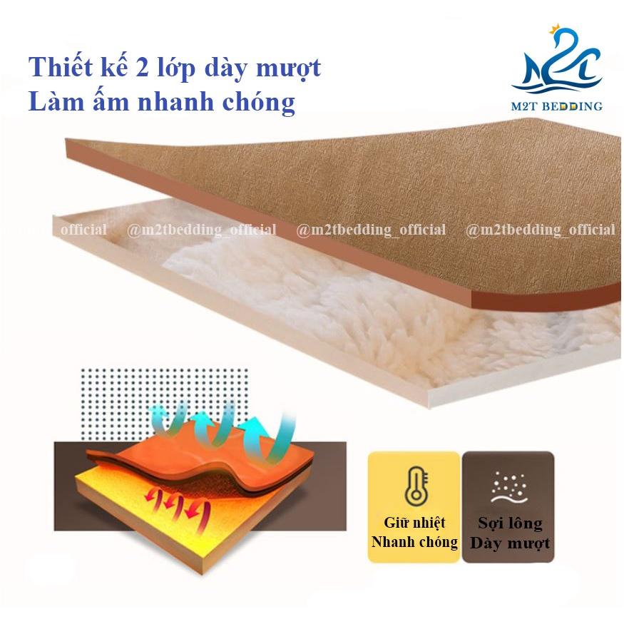 Chăn lông cừu M2T BEDDING, mền lông tuyết dày 2 lớp đại hàn cho bé và gia đình kích thước 2mx2m3