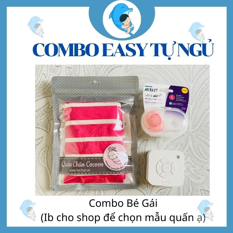 Combo công cụ cho bé tự ngủ gồm quấn chũn cocoon, ti giả, máy tiếng ồn trắng tặng sách hướng dẫn