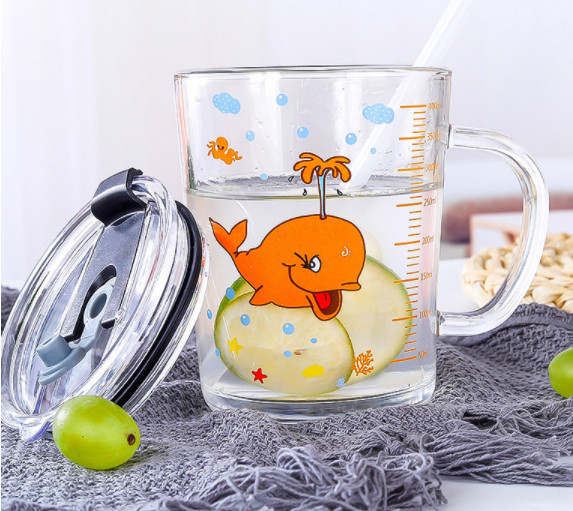 Combo 2 Ly thủy tinh chia vạch 350ml in hình xinh xắn