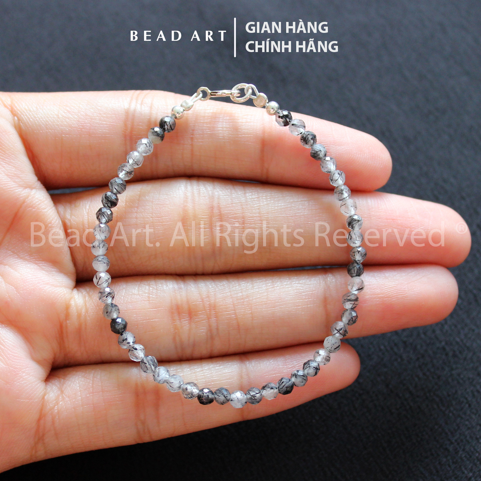 Vòng Tay 3MM Đá Thạch Anh Tóc Đen Giác Cắt, Vòng Tay Phong Thuỷ, Lắc Tay, Chuỗi Hạt, Thủy, Mộc - Bead Art