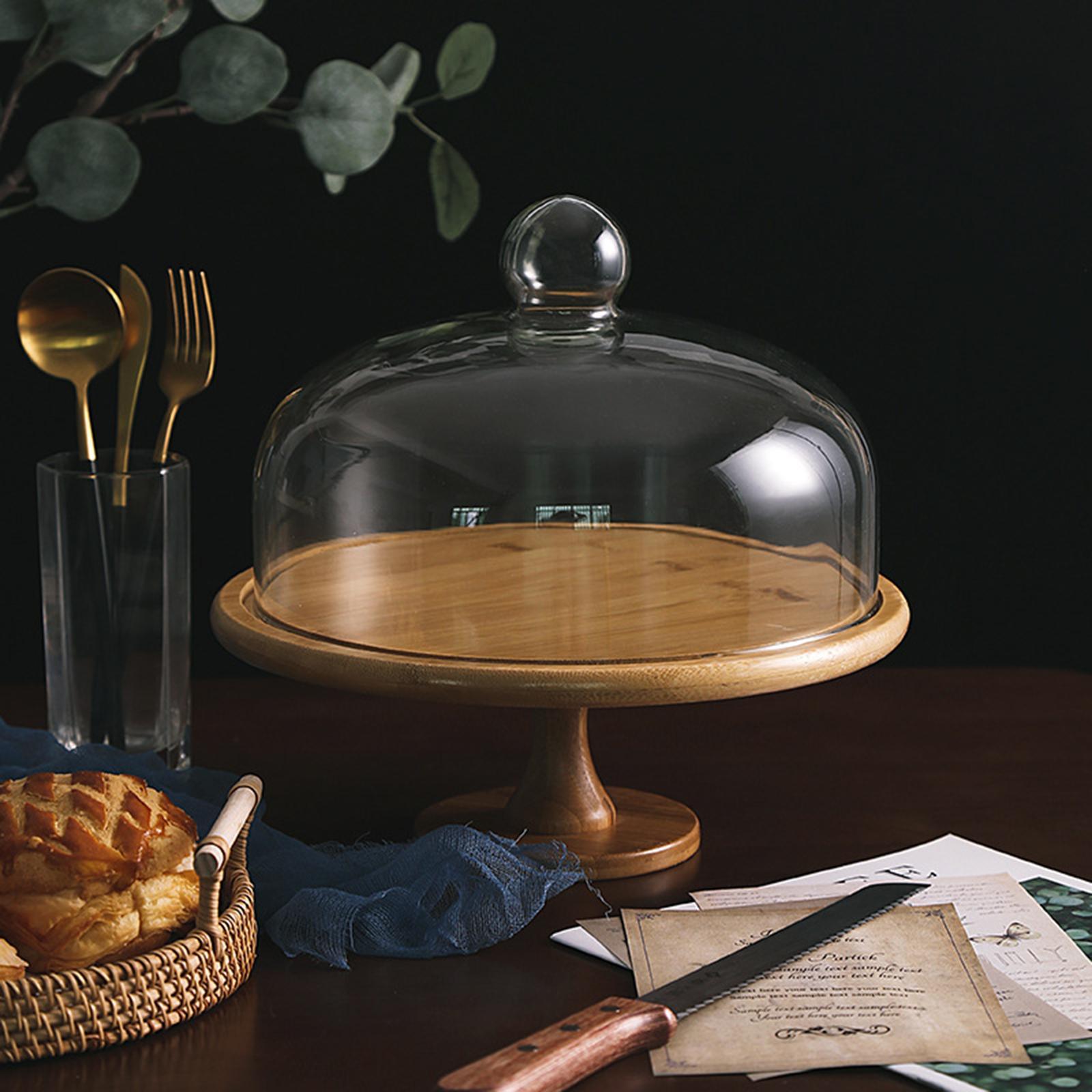 Wooden Serving Tray with Glass Cover Breakfast Food Cake Serving Platter