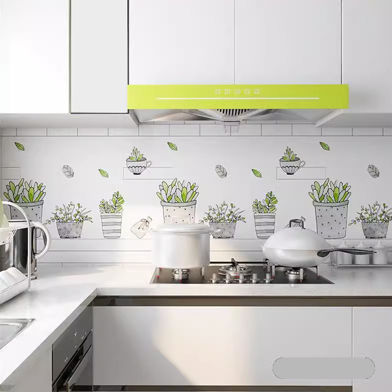 CUỘN 3 mét decal dán bếp tráng nhôm cách nhiệt tốt chậu cây xanh khổ 60cm có keo sẵn
