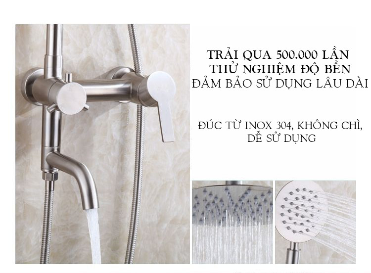 Bộ sen cây tắm đứng nóng lạnh phòng tắm inox 304 thân lệch