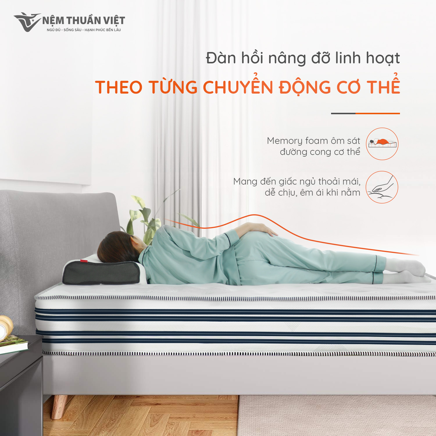 Nệm Lò Xo Thuần Việt Elite 22cm - Túi Lò Xo Độc Lập Giảm Tiếng Ồn, Gấp 3 Êm Ái &amp; Thoáng Khí - Cuộn Hút Chân Không Tiện Lợi, Dễ Dàng Vận Chuyển