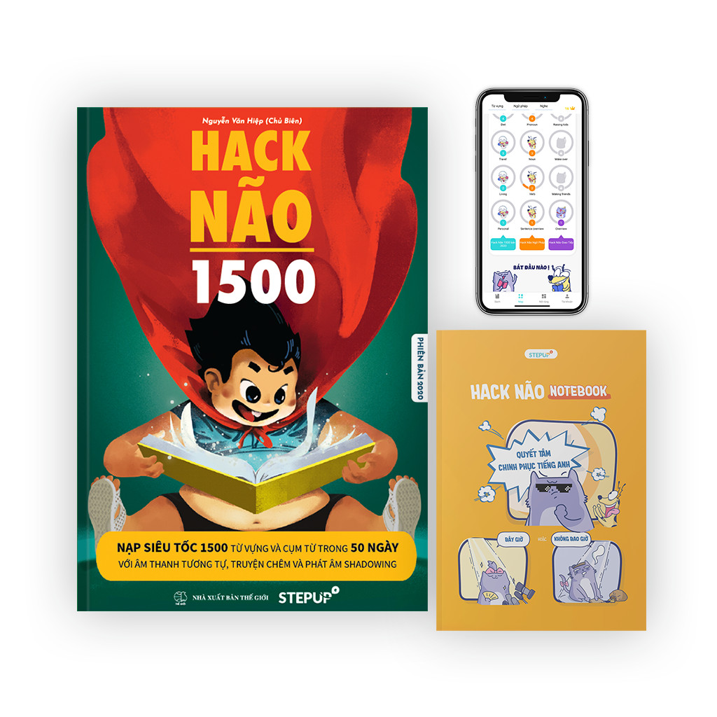 [Hộp sách Tết 2021 - Phiên bản giới hạn] Hack Não 1500 + Sổ tay Hack Não Notebook (Tặng App Hack Não Pro học phát âm miễn phí)