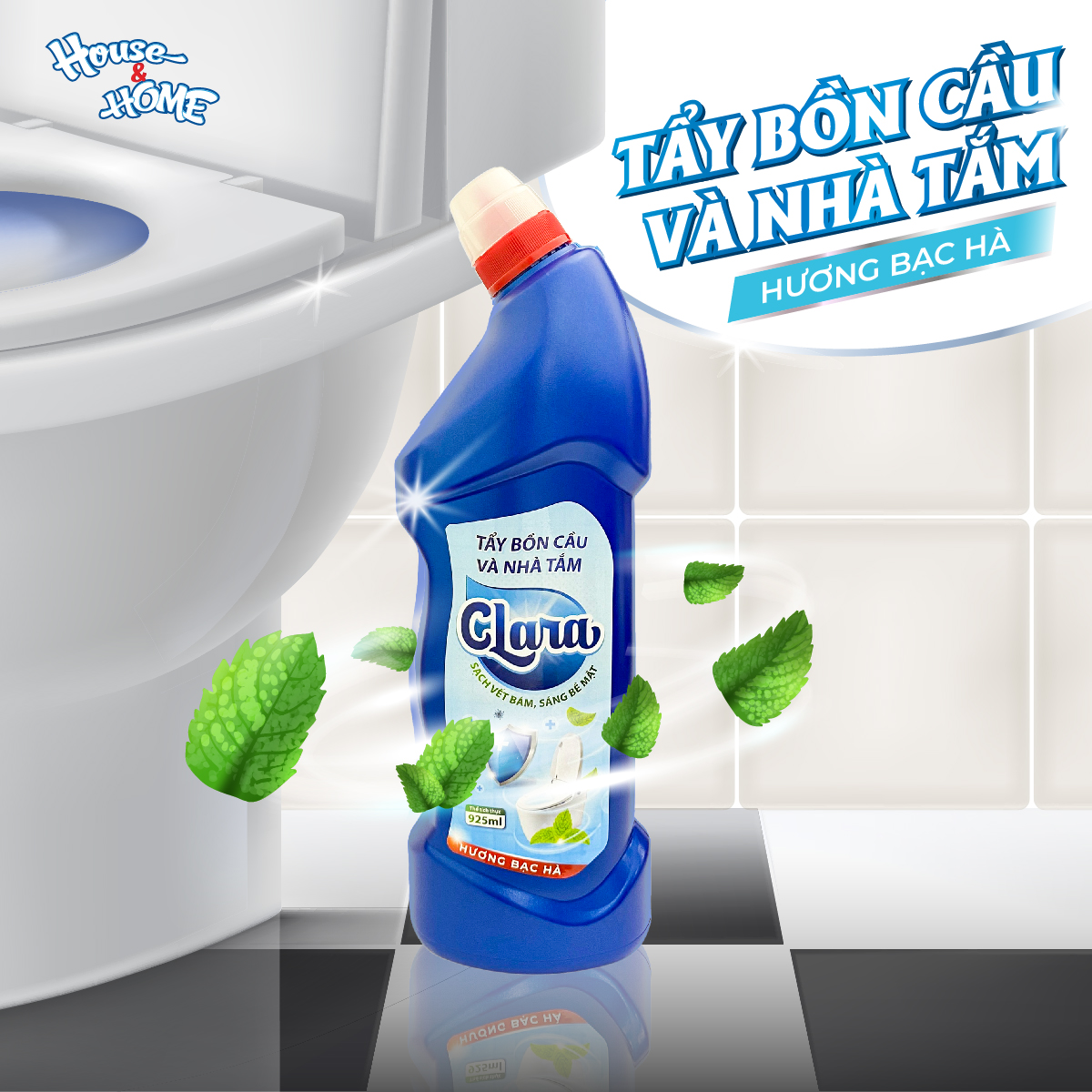 Nước tẩy rửa bồn cầu và nhà tắm Clara hương bạc hà chai 925ml