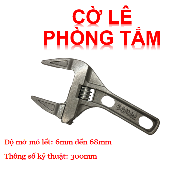 Cờ lê phòng tắm, cờ lê mỏ lết dùng trong phòng tắm, độ mở mỏ lết lớn 6mm đến 68mm phù hợp với các đai ốc có kích thước lớn