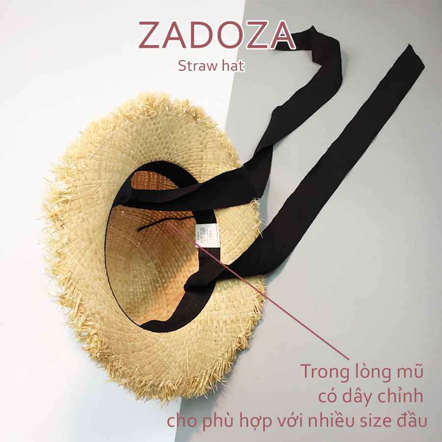 Mũ cói đi biển mũ cói raffia có dây nơ 04