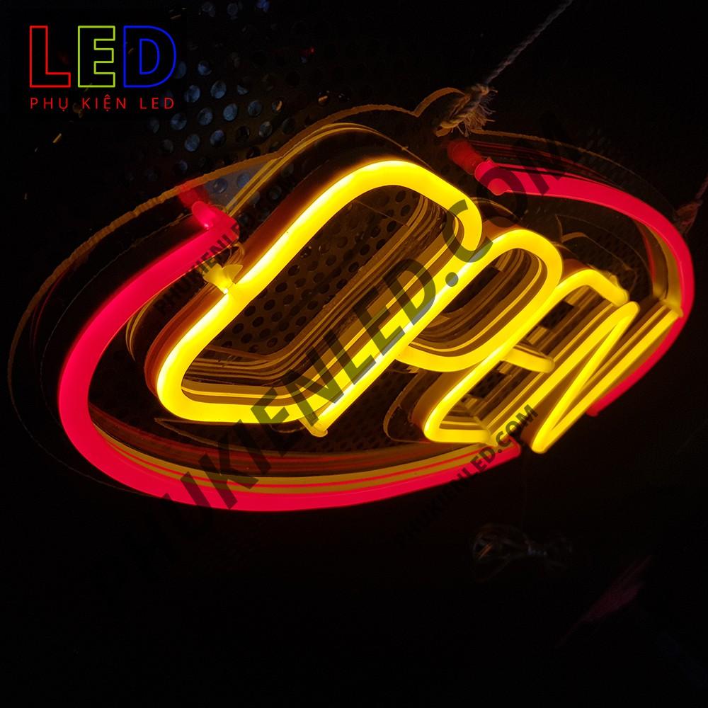 Đèn Led Neon Chữ Open hình oval - Open Len Neon Sign, Đèn Led Neon Open Trang Trí Cửa Hàng