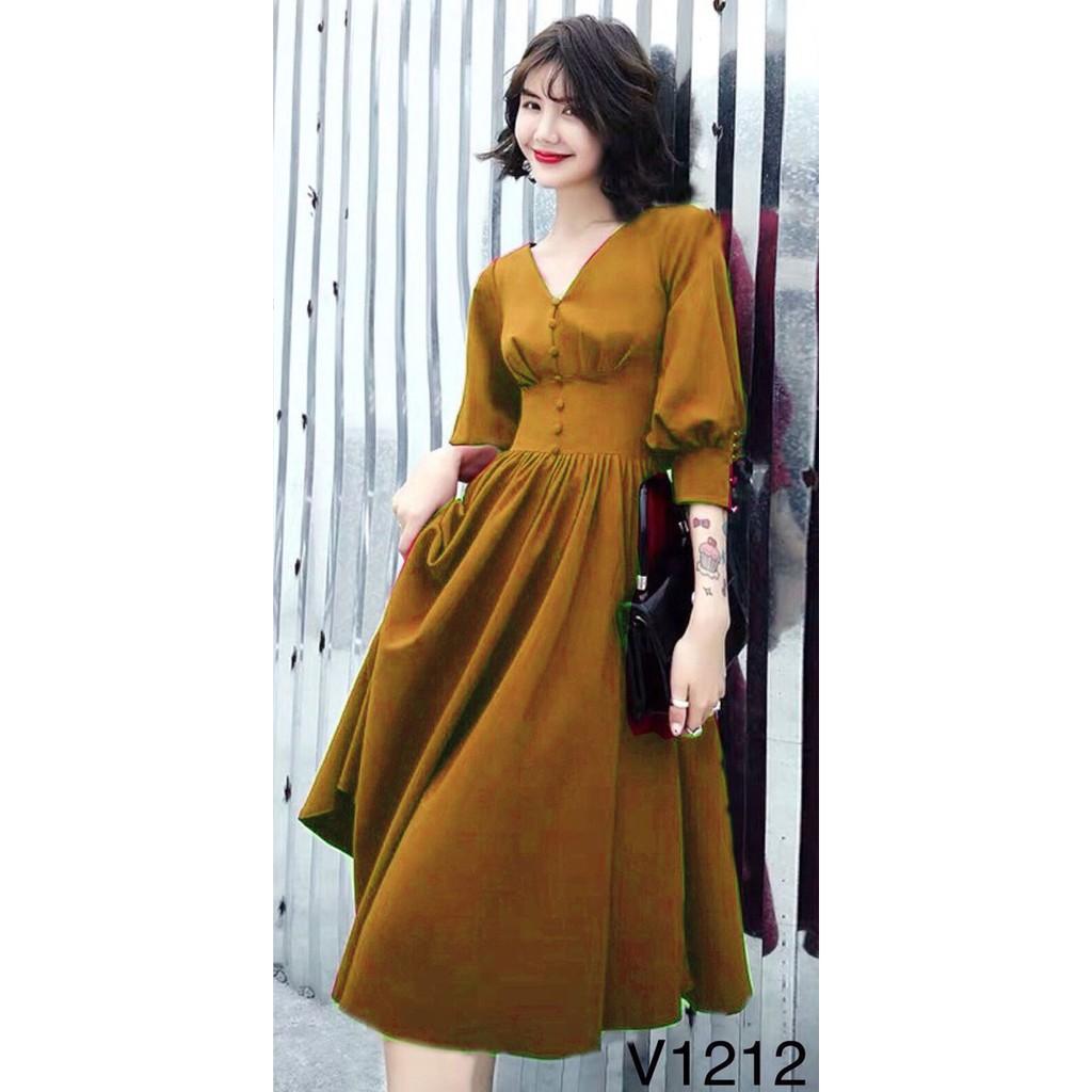 ĐẦM CỔ V PHỐI NÚT NANA