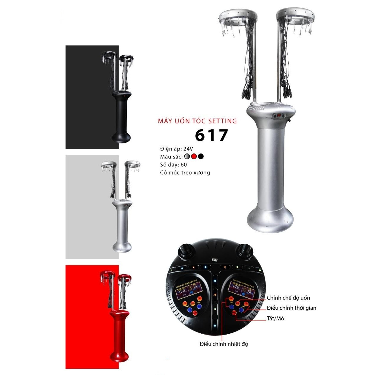 Máy uốn tóc setting 60 trục có dây treo xương 617