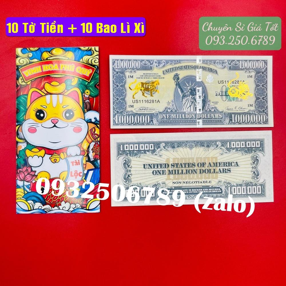 COMBO 10 Tờ Triệu Đô Con Mèo Siêu Cấp Mỹ Có Bảo An phát quang, 1 Triệu Usd Lưu Niệm, tặng bao lì xì