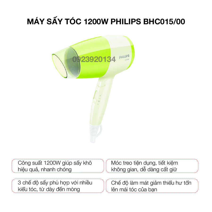 Máy sấy tóc 1200w Philips BHC015/00 - Hàng chính hãng