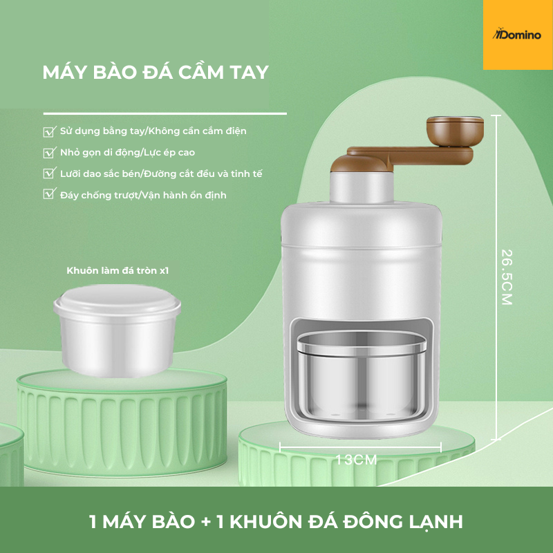 Máy Bào Đá Mini Xay Đá Tuyết Quay Bằng Tay Đa Năng Domino T555 Lưỡi Dao Thép Không Gỉ 420 Cấp Thực Phẩm