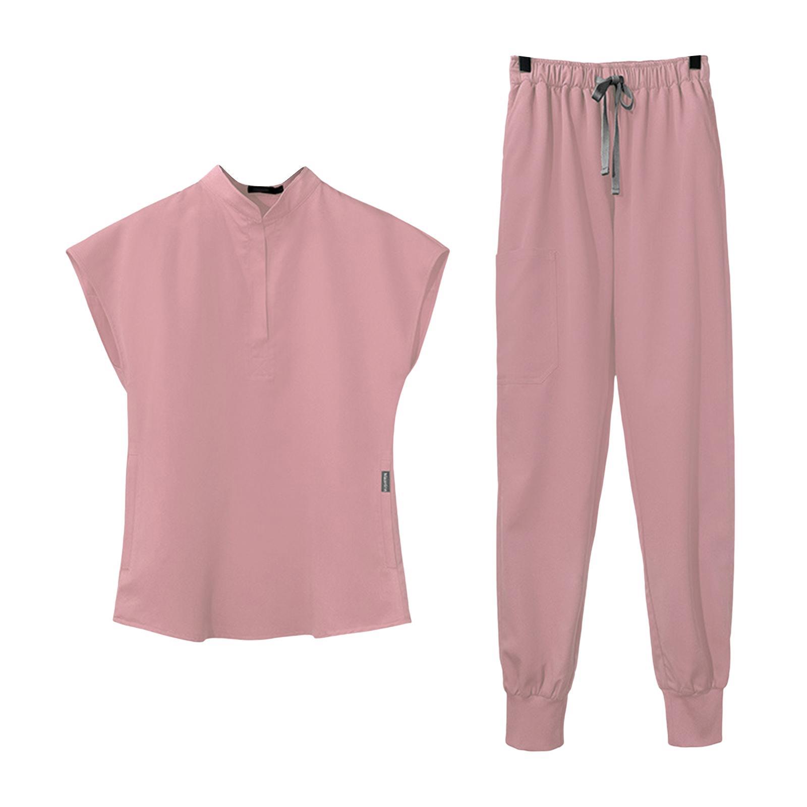 Women Scrubs Set Nursing Uniforms Stretch V Neck Scrub Top and Pants Esthetician Workwear Hospital Nurse Costume for Worker Pet Grooming