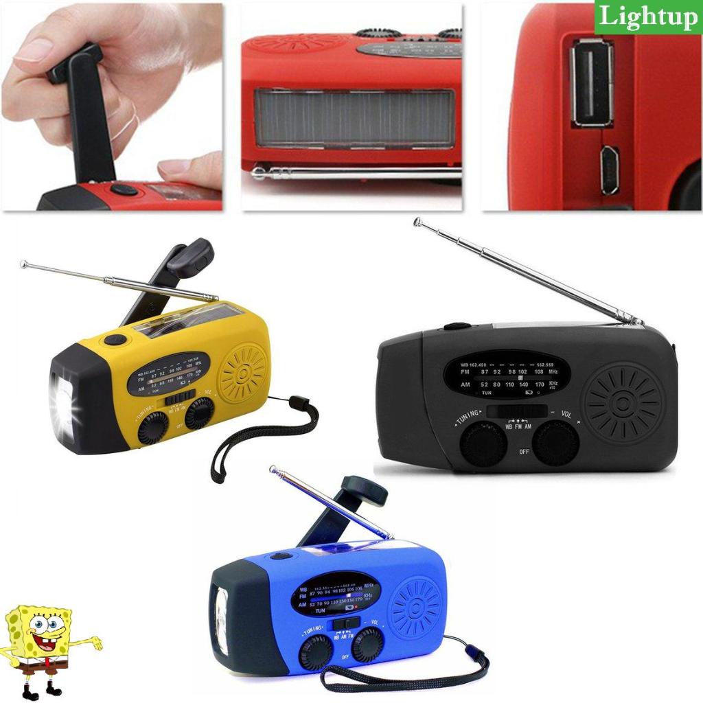 Đài FM/AM sạc năng lượng mặt trời hoặc bằng tay quay Dynamo, tích hợp Đèn pin LED