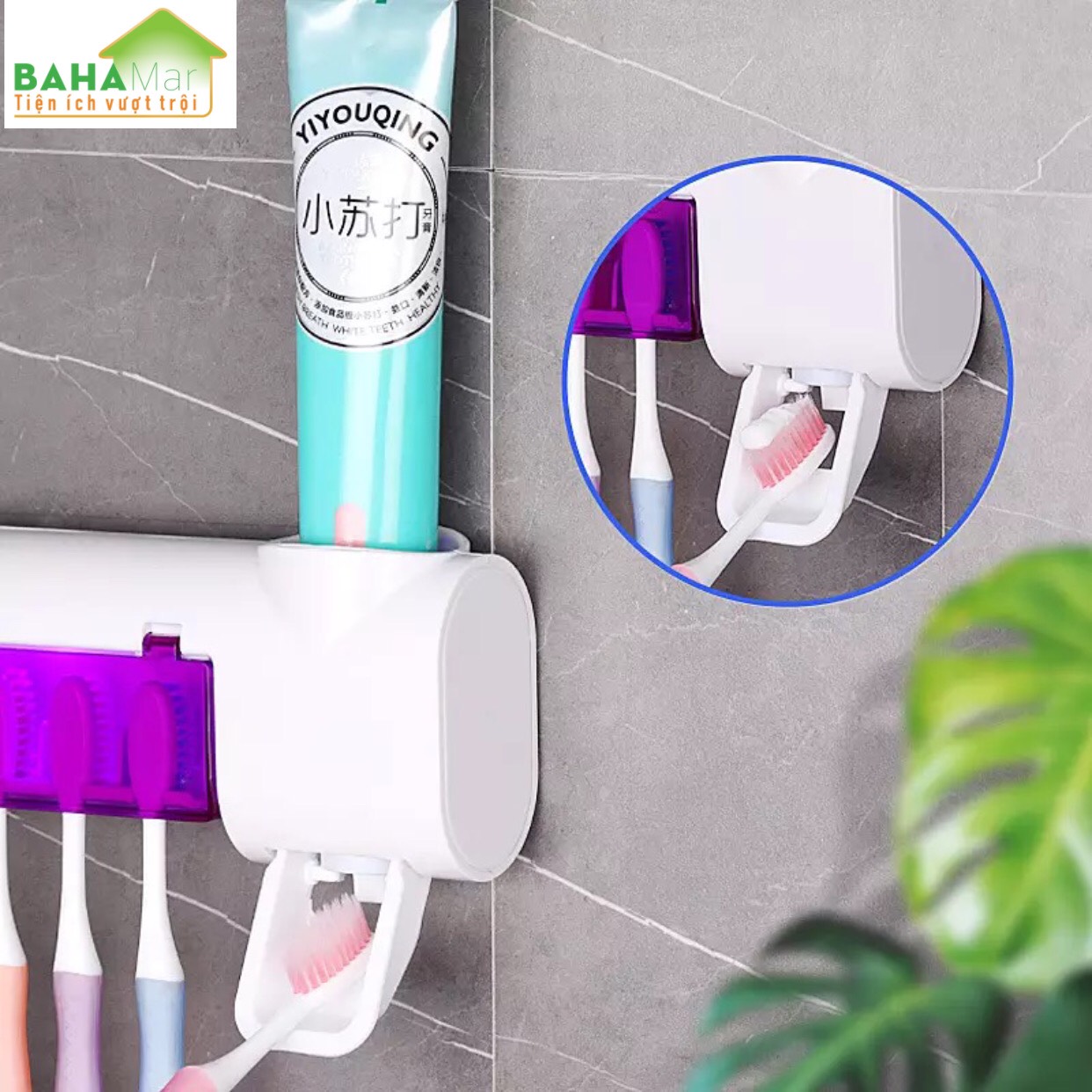 GIÁ TREO 3 TRONG 1 CÓ KHỬ KHUẨN TIỆT TRÙNG BÀN CHẢI ĐÁNH RĂNG VÀ TỰ ĐỘNG VẮT NHẢ KEM ĐÁNH RĂNG "BAHAMAR" khử 99,00% vi khuẩn gây sâu răng, gây hôi miệng