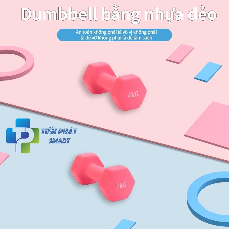 Bộ 2 Tạ Tay 4kg Bọc Cao Su Trơn Lõi Thép Cao Cấp Chính Hãng-Giao Màu Ngẫu Nhiên