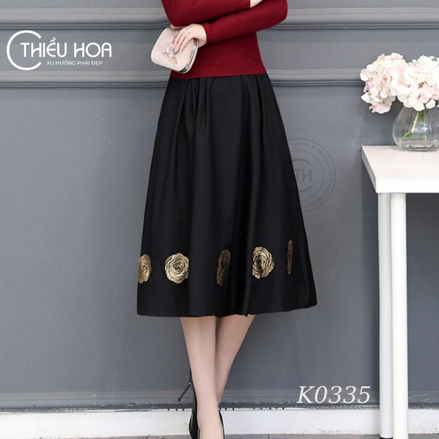 Chân váy dài xoè thiết kế hoạ tiết cực đẹp chất liệu Cotton mềm mại Thiều Hoa VD1K0335