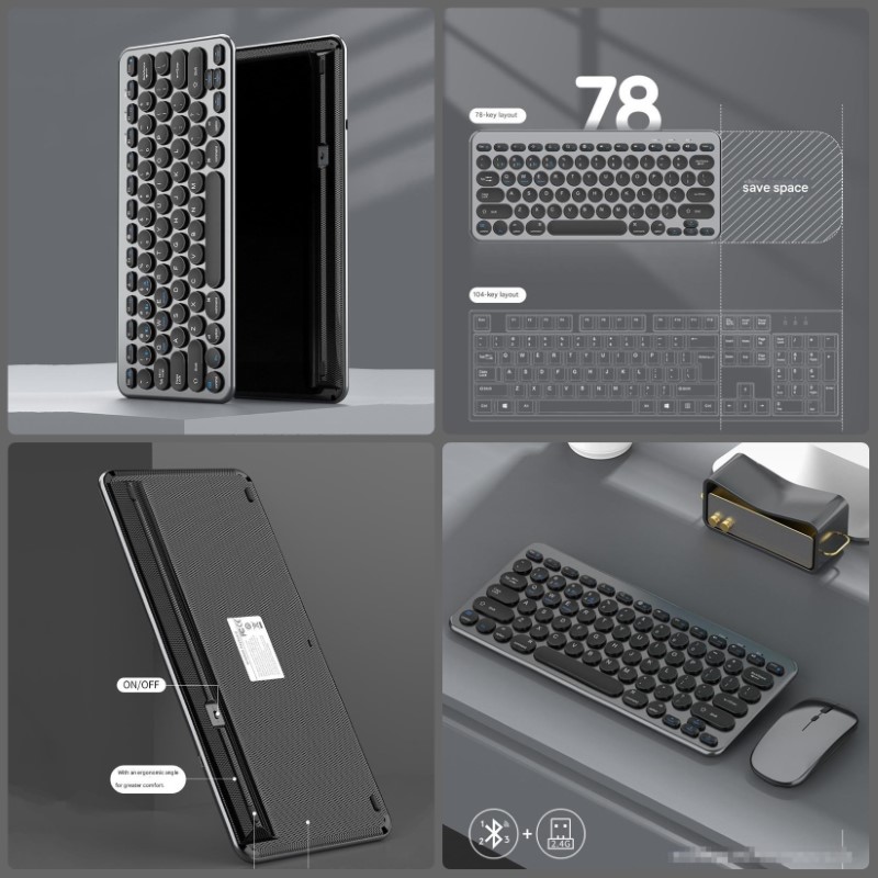 Bàn phím chuột không dây mini W909 - pin sạc - Bluetooth 5.0 + Usb2.4G cho PC Laptop Srmartphone hàng nhập khẩu