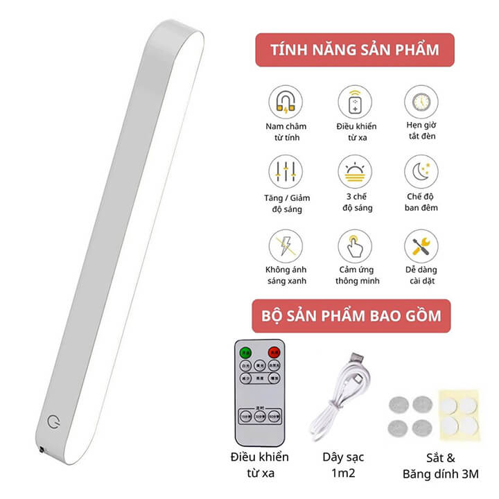 Đèn Học Led Chống Cận Có Điều Khiển Từ Xa Tích Điện 3 Chế Độ Sáng, Đèn Đọc Sách Cảm Ứng Gắn Phòng Ngủ Bàn Trang Điểm