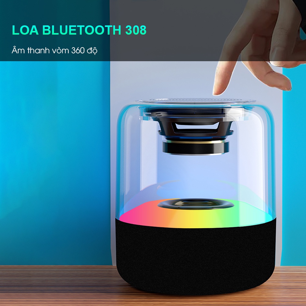 Loa bluetooth không dây mini bass mạnh âm thanh vòm 360 độ có LED RGB cho điện thoại máy tính laptop để bàn