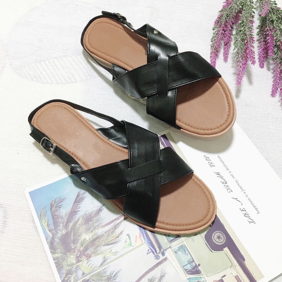 Sandal nữ đế bằng quai chéo da mềm siêu xinh-SB2