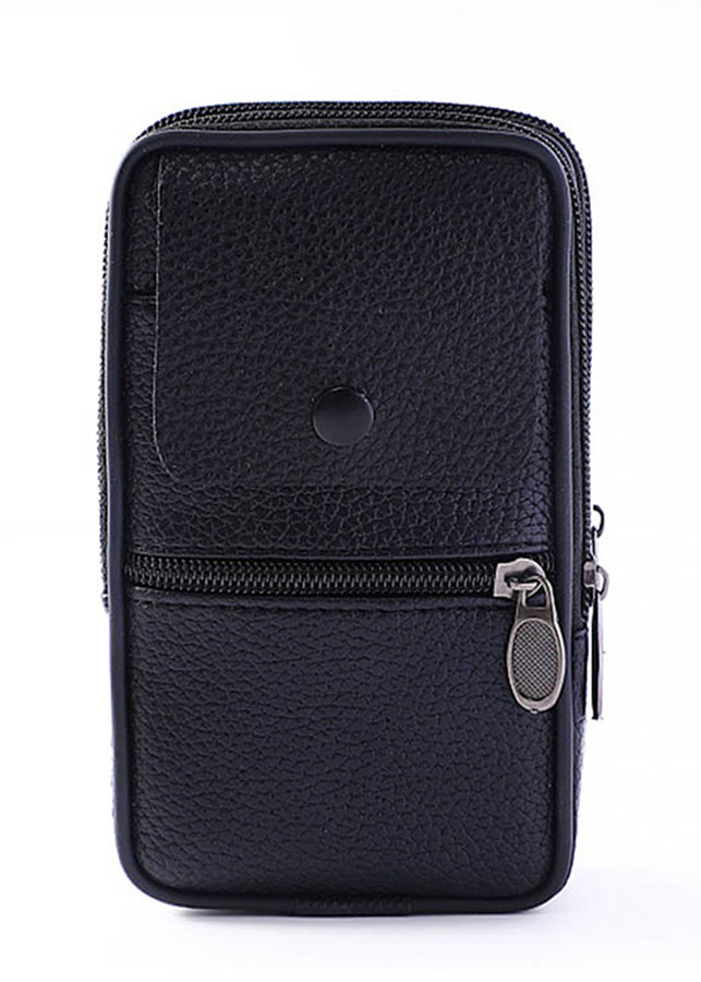Túi đeo ngang hông đựng điện thoại da PU dành cho nam dạng dọc - đen