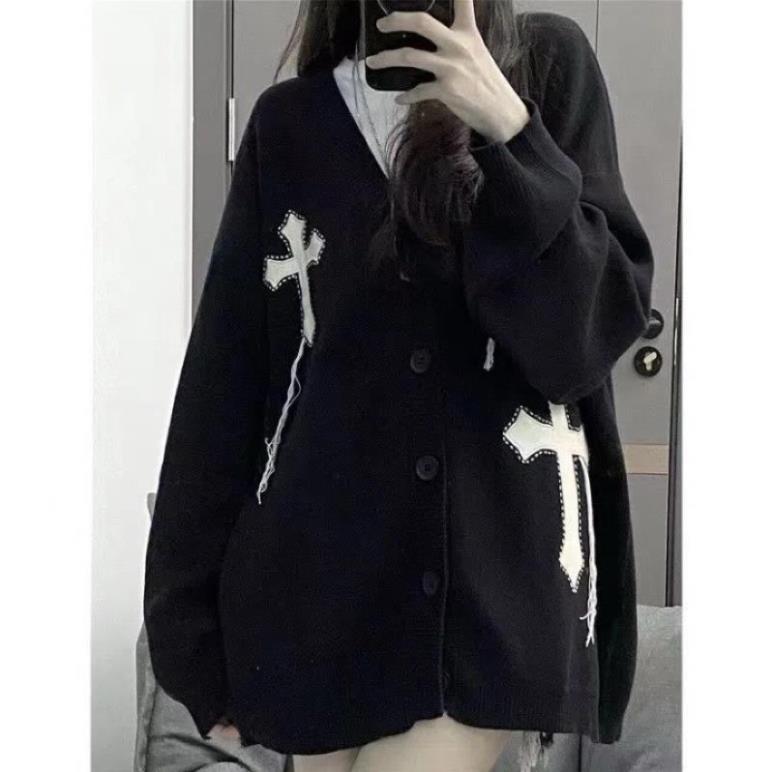 Áo Khoác Cardigan Dệt Kim Thánh Giá Unisex Tay Bồng️Áo Khoác Chữ Thập Mới