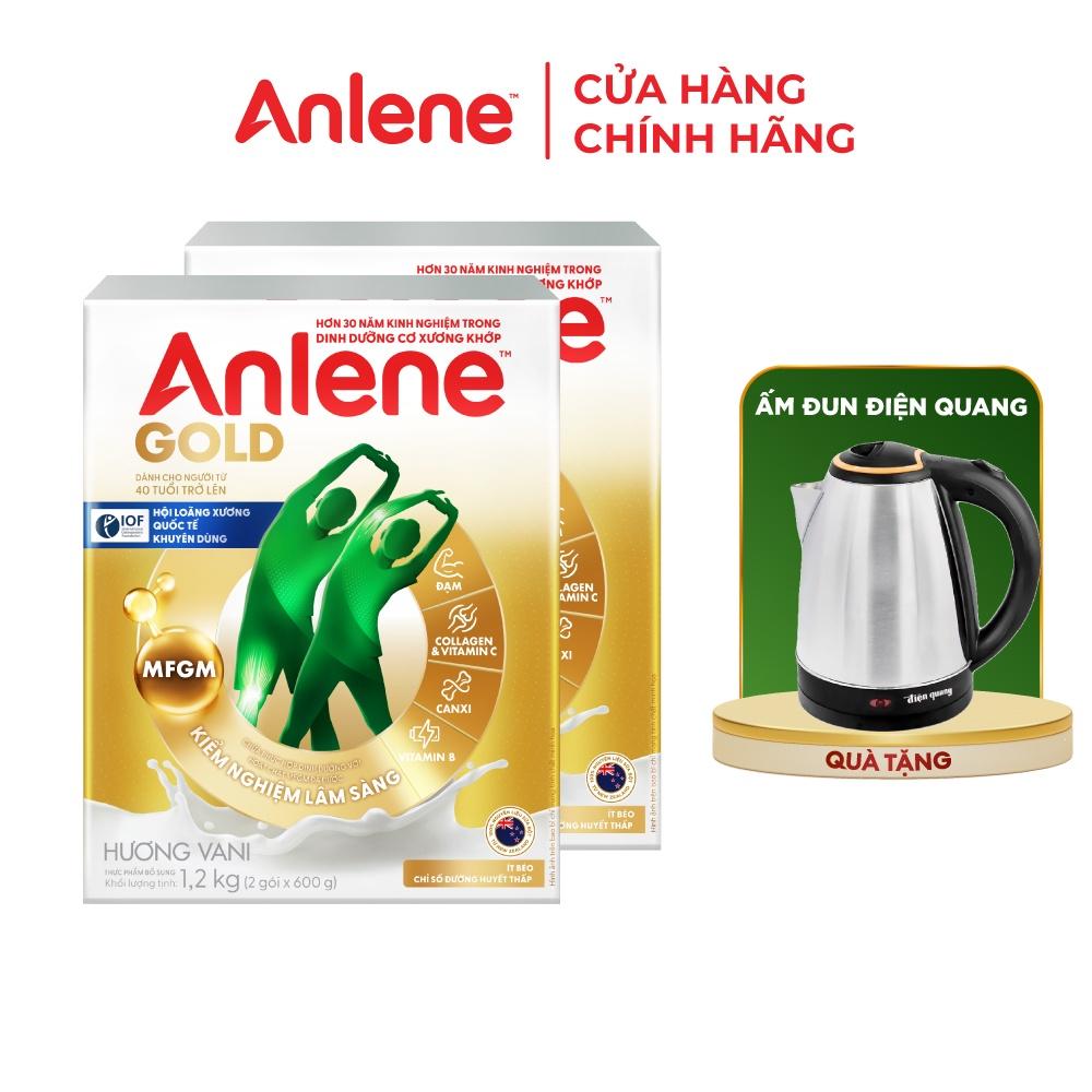 Bao bì mới - Combo 2 Sữa Bột Anlene Gold Hương Vanilla (Hộp giấy 1200g) tặng ấm đun Điện Quang