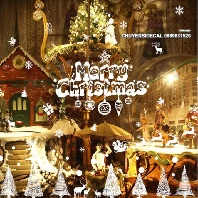 Decal trang trí tường Noel - Rừng Thông Sợi Trắng Xinh Xắn