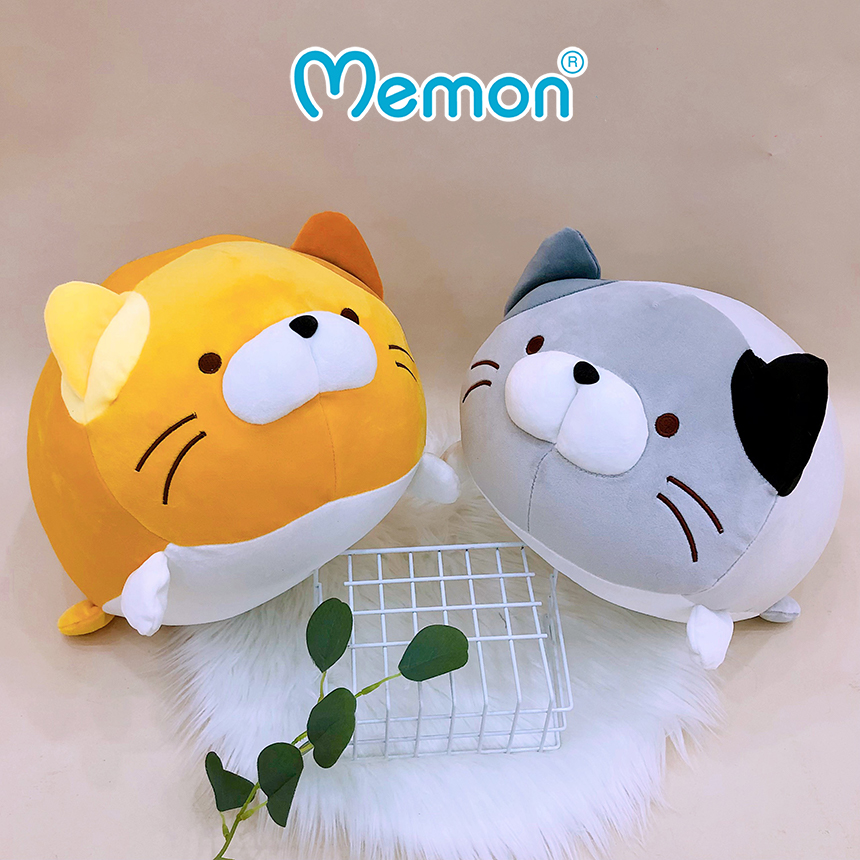 Gấu Bông Mèo Béo Nằm 40cm Cao Cấp Memon, Mèo Corgi Bông Chân Ngắn Dễ Thương