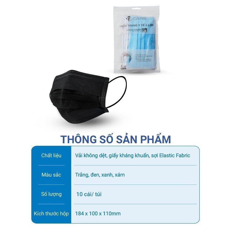 Khẩu Trang Y Tế 4 Lớp Siêu Kháng Khuẩn TT CARE (COMBO TÚI) Lọc Sạch Bụi Mịn Bảo Vệ Sức Khỏe Hiệu Quả