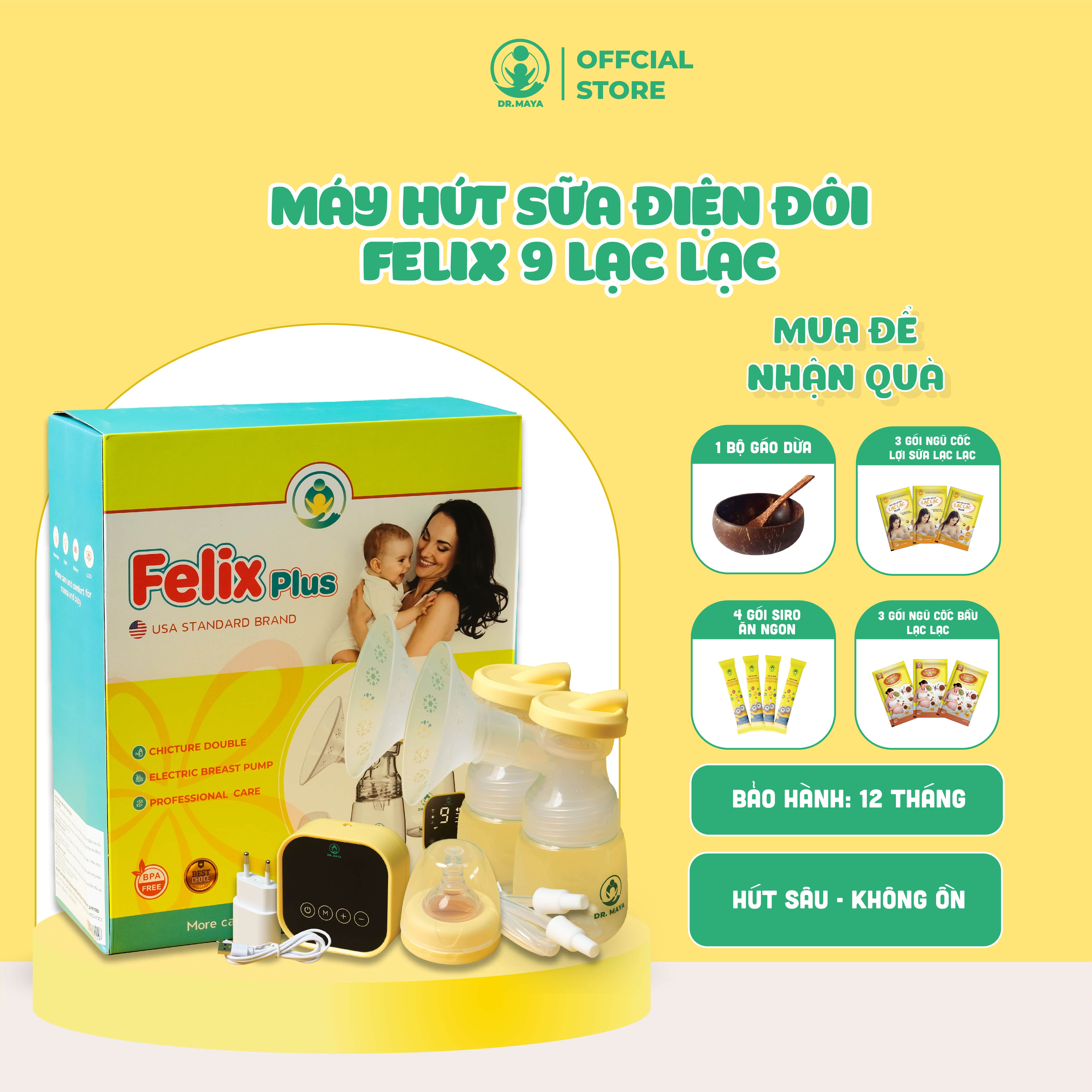 Máy hút sữa Điện Đôi Felix 9 Lạc lạc Dr.maya cấp độ hút chuyên sâu ( Bảo Hành chính hãng 12 Tháng + Kèm phiếu)