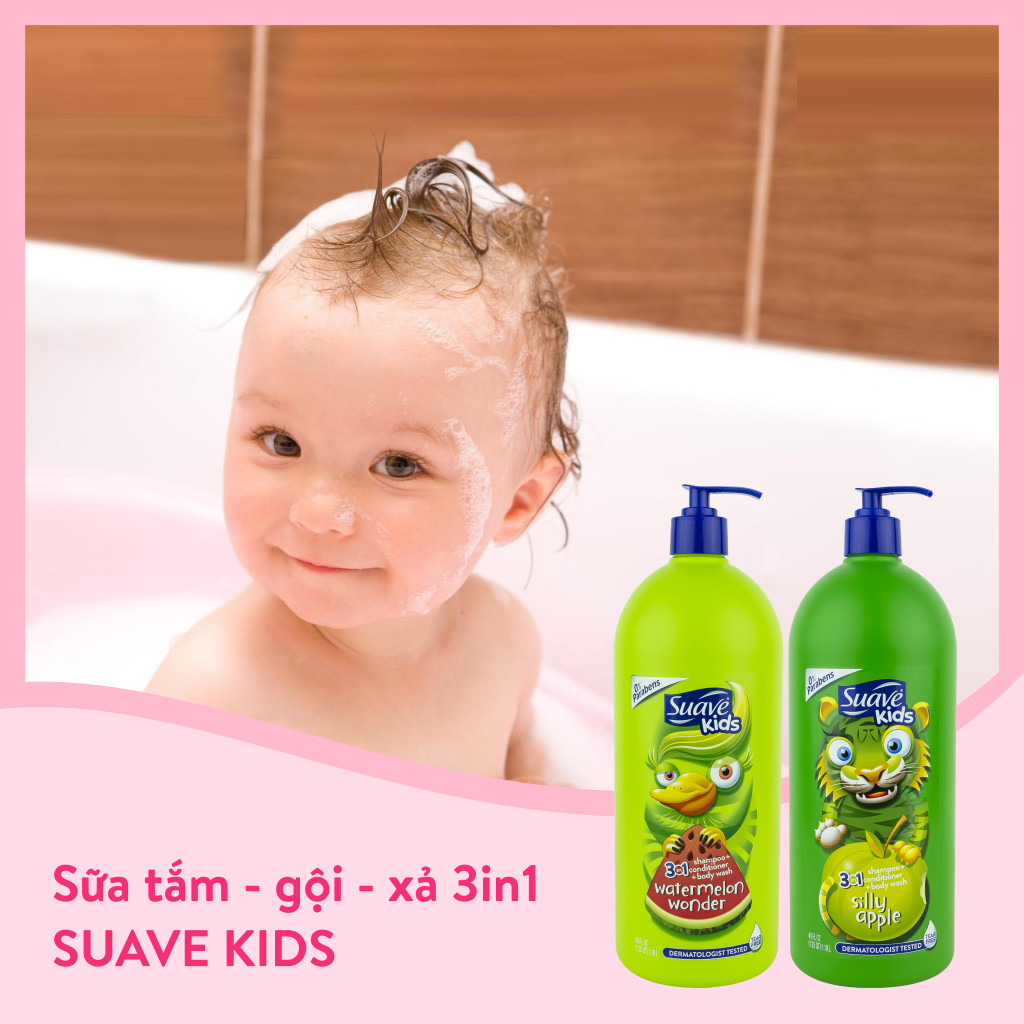 Sữa tắm gội cho bé Suave Kids 3in1 1.18L hương táo chuẩn hàng MỸ