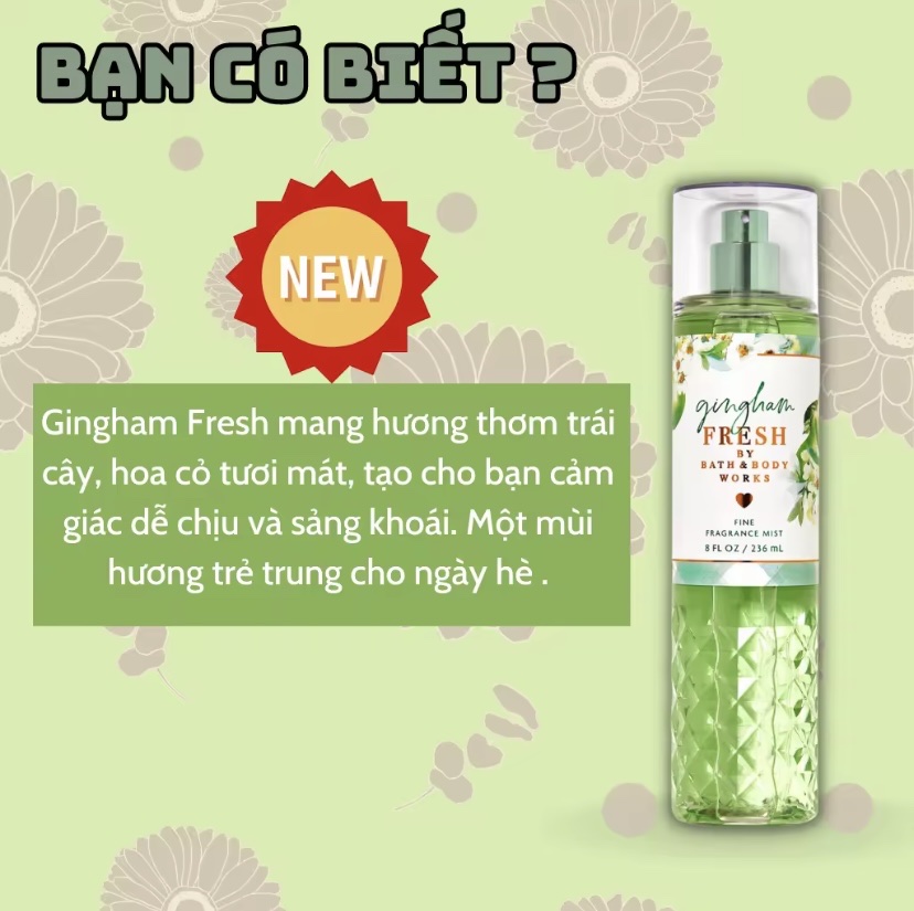 Body Mist Gingham - Xịt Thơm Bath and Body Work Gingham Fresh 236ml