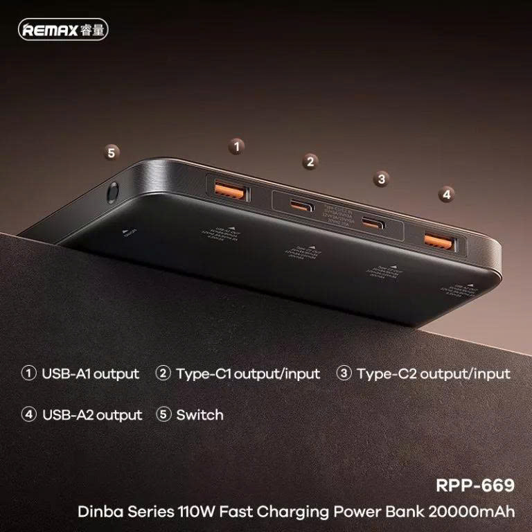 Pin sạc dự phòng sạc nhanh REMAX Dinba Series 110W 20000mAh RPP-669 chất liệu bền bỉ, thiết kế hiện đại - Hàng chính hãng