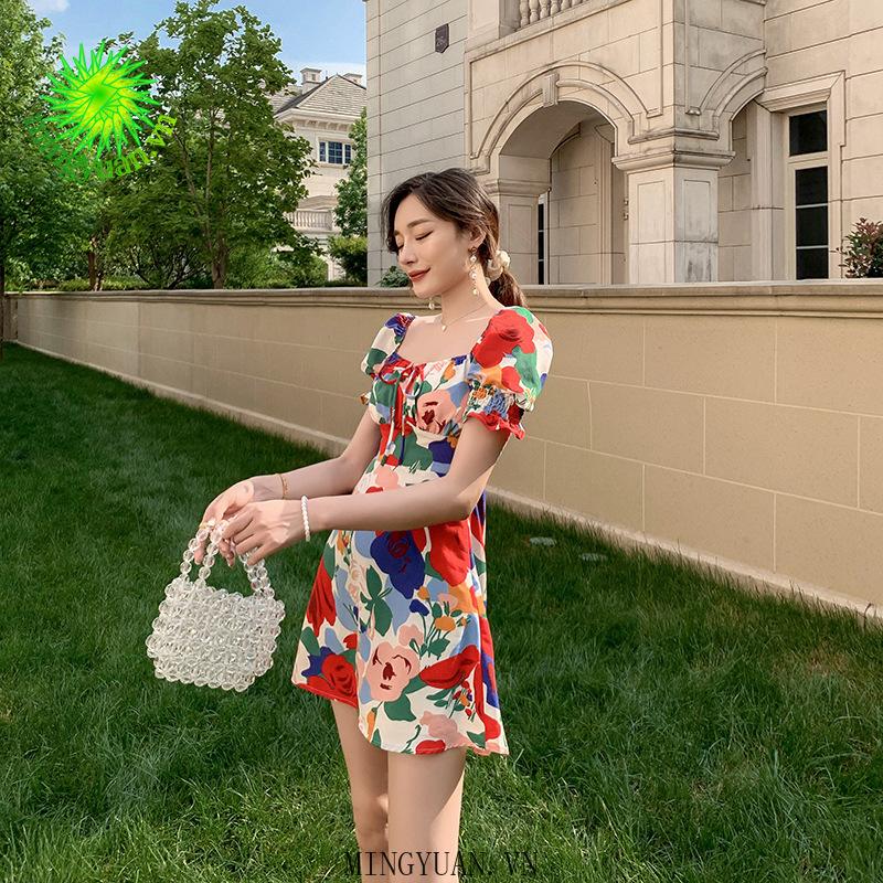 Đầm Trễ Vai Tay Phồng Họa Tiết Hoa Thời Trang Cho Nữ