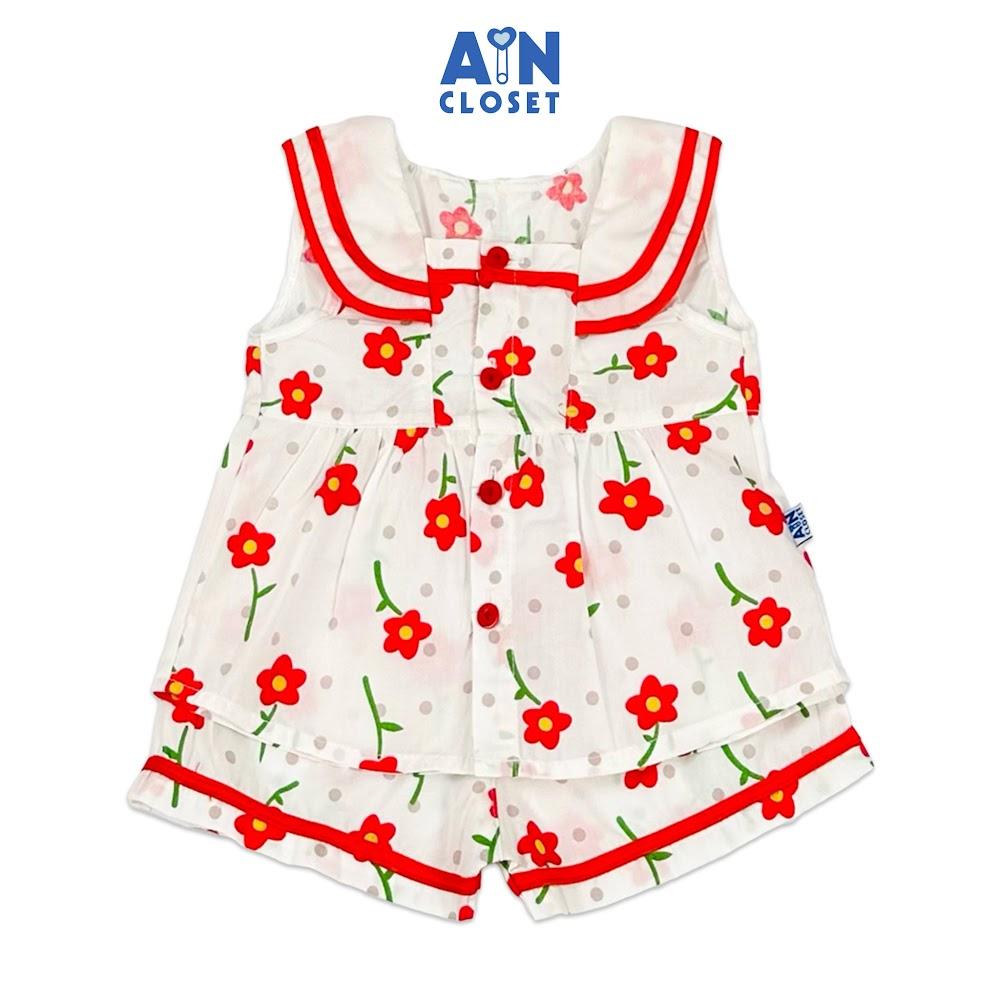 Bộ quần áo Ngắn bé gái họa tiết hoa Moss Rose đỏ cotton - AICDBGEPK5RT - AIN Closet