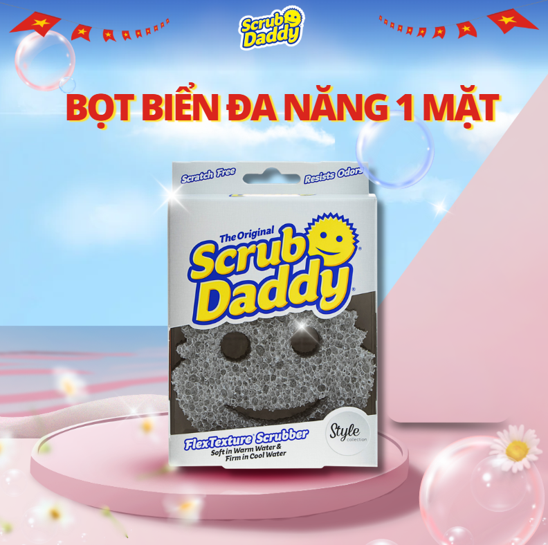 [Phiên Bản Cá Tính] Miếng chà rửa bọt biển Scrub Daddy, miếng xốp lau chùi đa năng - Scrub Daddy Xám Style Collection - 1 miếng