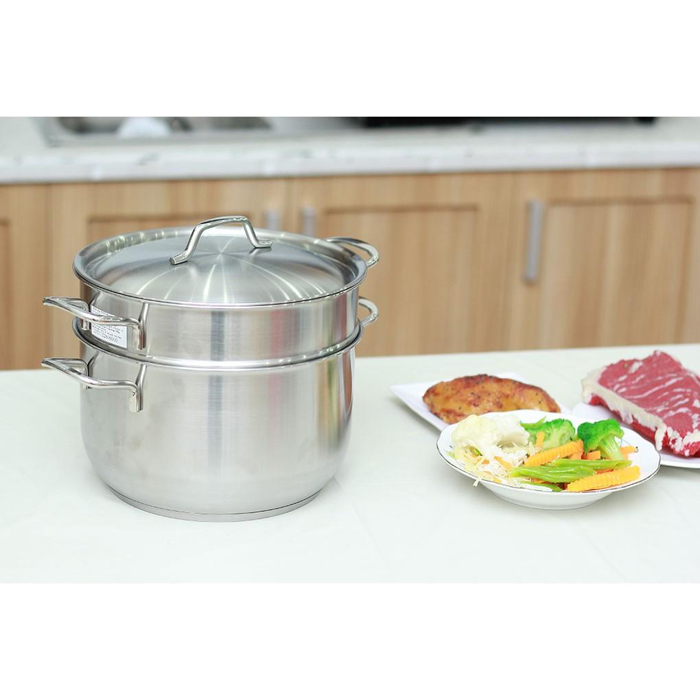 Bộ nồi xửng hấp inox 430 Fivestar Standard  3 đáy bếp từ nắp inox ( 24cm / 26cm ), tặng 1 vá canh