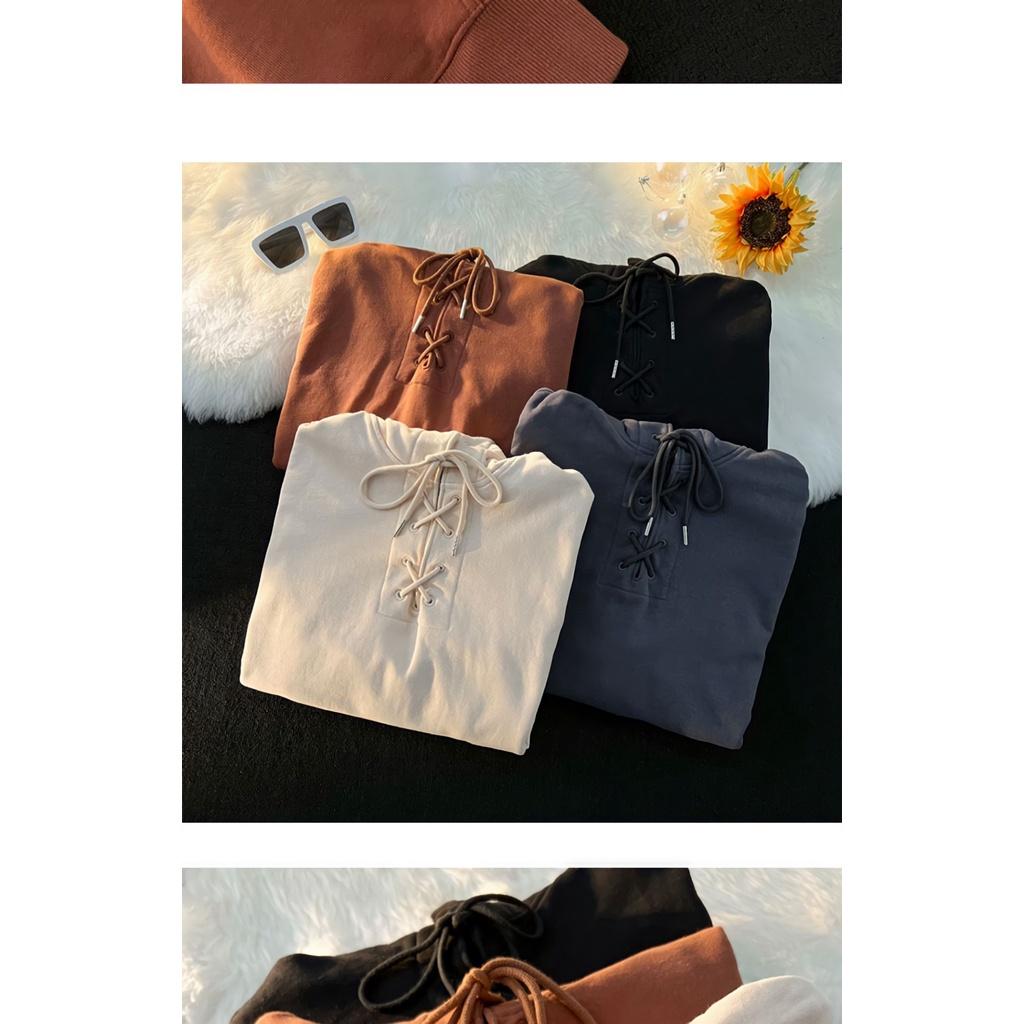 Áo Hoodie Nam Nữ Nỉ Ngoại Unisex Dây Đan Mũ Rộng Dáng Thụng