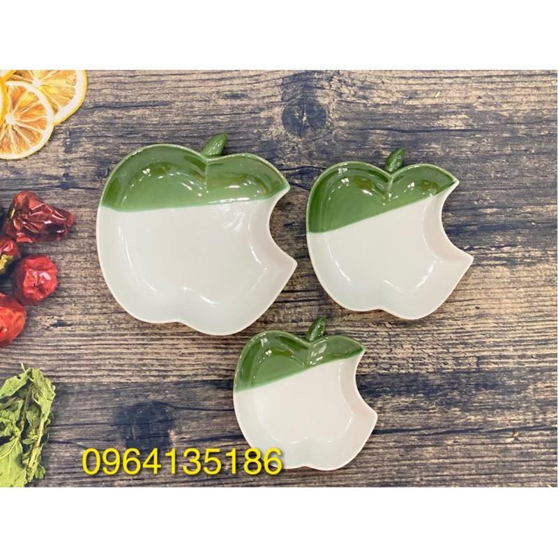 Set 3 đĩa táo đựng đồ ăn hai màu men gốm sứ cao cấp Bát Tràng