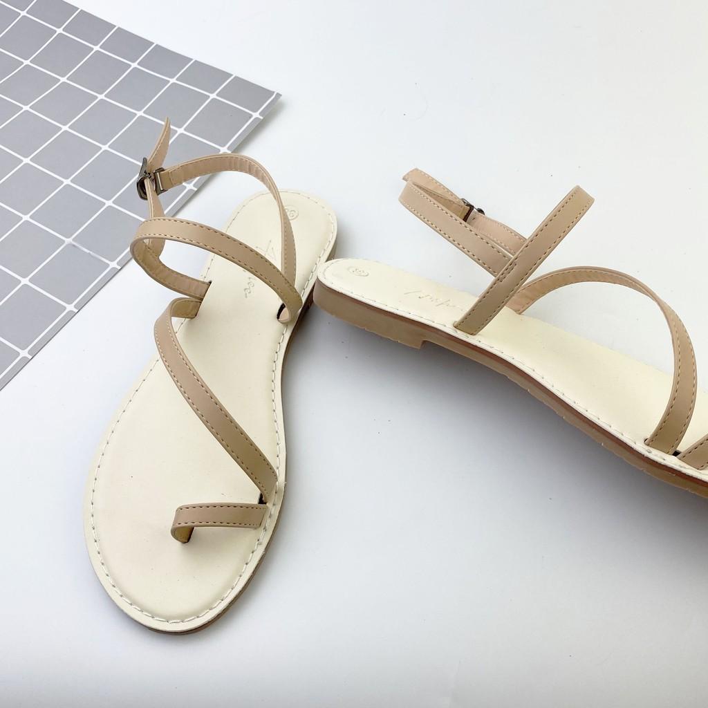 Dép sandal nữ đẹp thời trang đi biển quai dây mảnh đế bệt HISHOO quai xỏ ngón có Bigsize S020