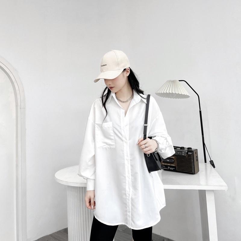 Áo Sơ Mi Dáng Rộng Hàn Quốc DOMEI Có Túi Dáng Giấu Quần