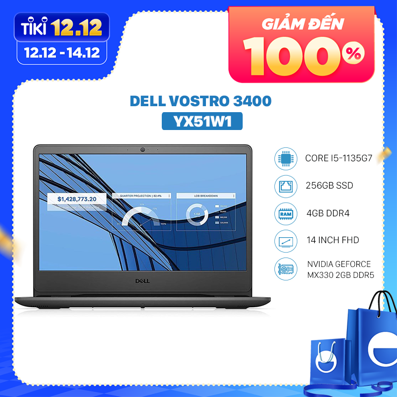 Laptop Dell Vostro 3400 YX51W1 (Core i5-1135G7/ 4GB DDR4/ 256GB SSD/ MX330 2GB/ 14 FHD/ Win10) - Hàng Chính Hãng