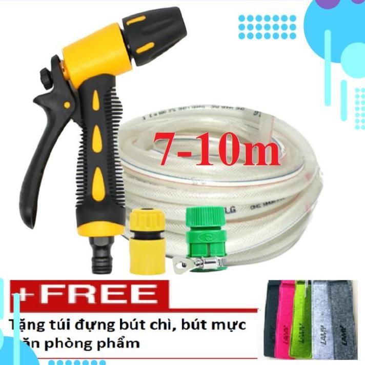 Bộ dây vòi xịt nước rửa xe, tưới cây . tăng áp 3 lần, loại 7m, 10m 206319 cút sập,nối nhựa v + tặng túi đựng bút