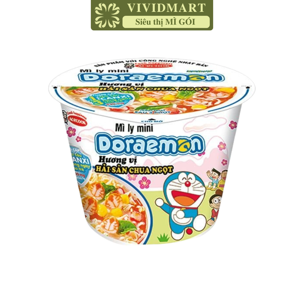 ACECOOK - Mì ly mini Doraemon hương vị Hải Sản Chua Ngọt, Mì ly hải sản chua ngọt Doraemon Mini, Mì Doraemon ly(53g/ly)